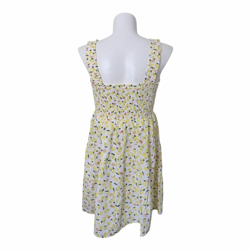 Lemon Print Tiered Smock Midi Sundress Size Large Cottagecore Preppy